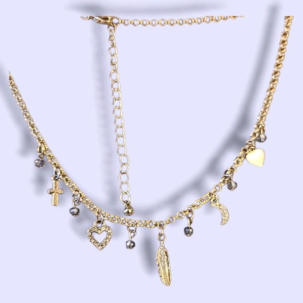 Dainty Gold Tone Charm‎ Choker Necklace 16"